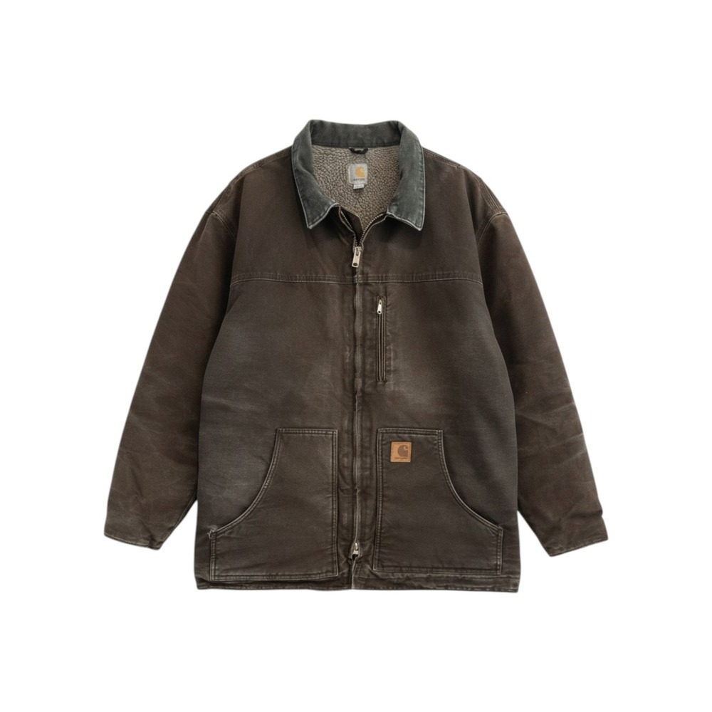 Vintage Y2K Carhartt C61 DKB Distressed Faded Work Jacket Coat 3XL Sherpa‎ Lined
